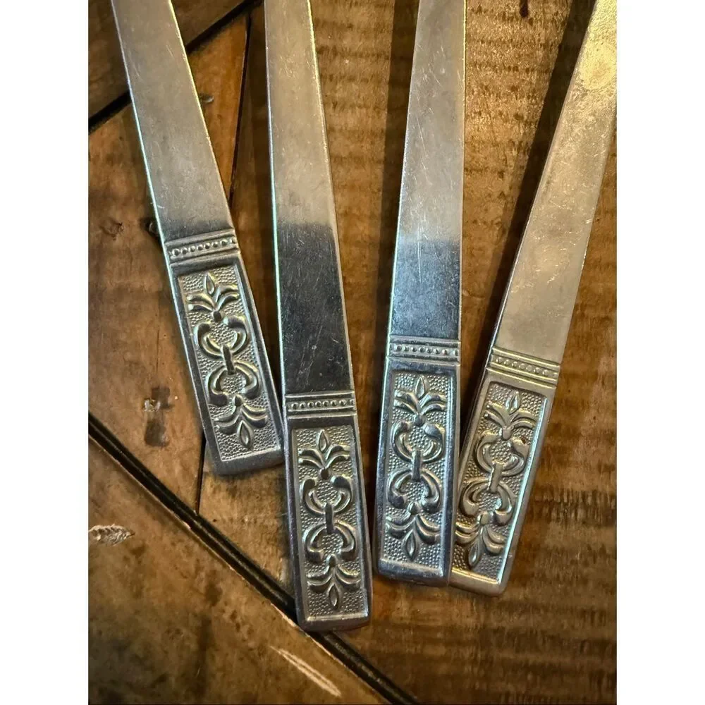 Vintage Custom Craft Stainless Steel Flatware 52PCs Fleur De Lis Mid Century MCM